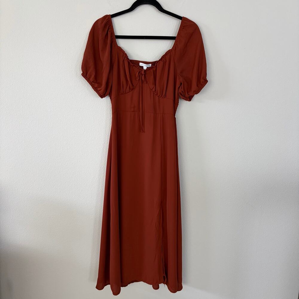 BALTIC BORN Rust Puff Sleeve Midi Dress (S)